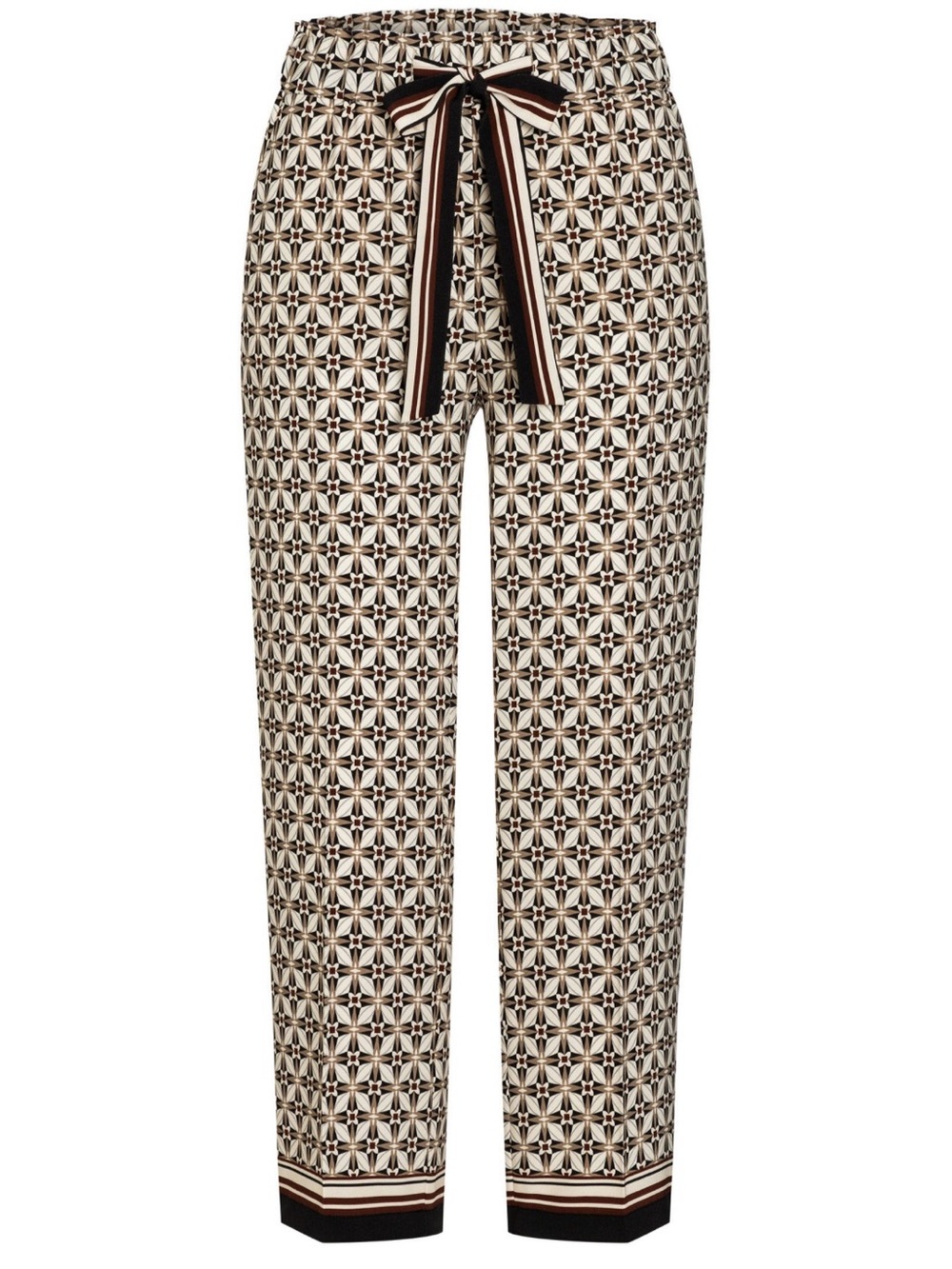 Printed Relaxed-Tapered Women's Pants in Brown and Cream